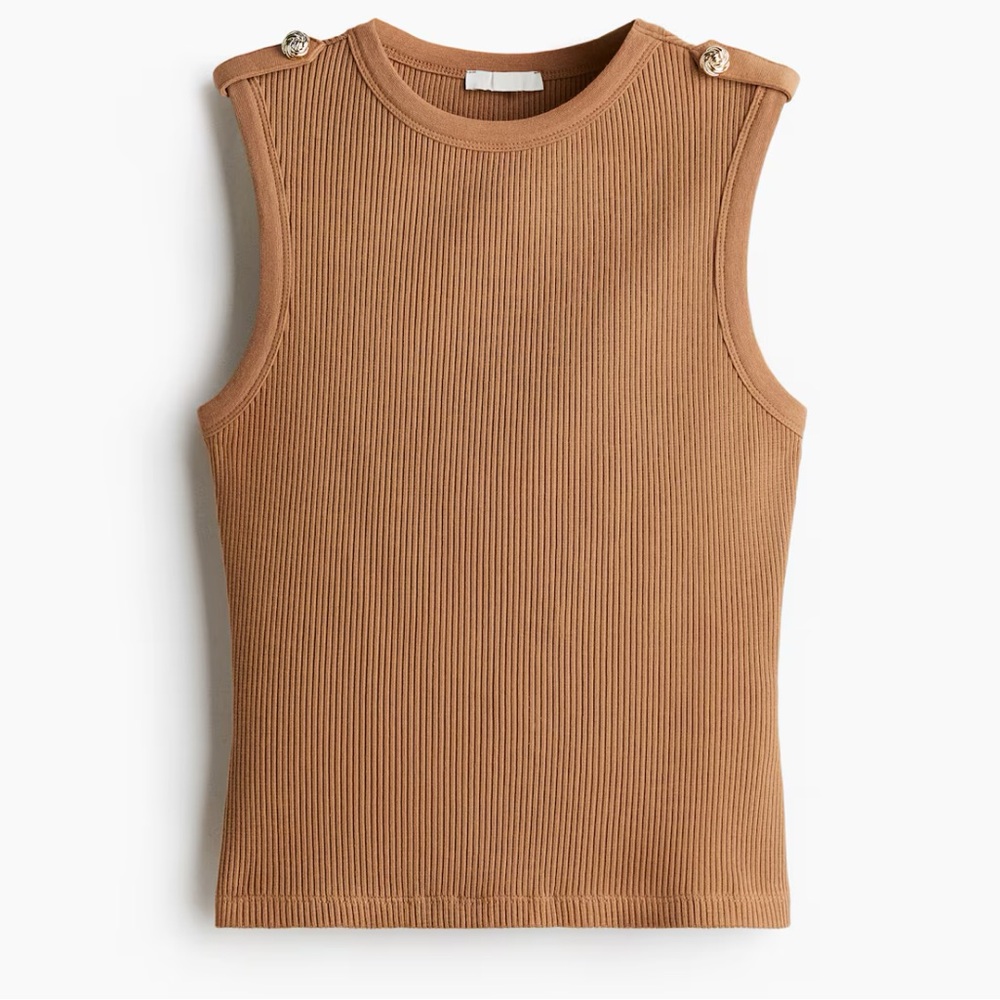H&M Ribbed Brown Tank Top with Button Detail
